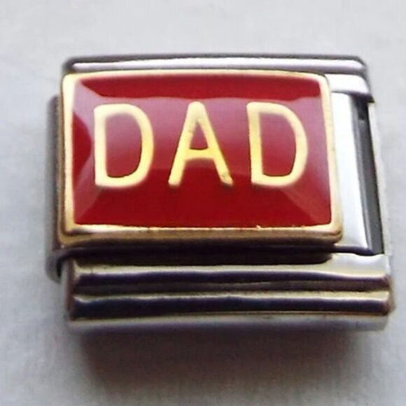 DAD on red enamel 9mm stainless steel italian charm bracelet link new - Picture 1 of 2